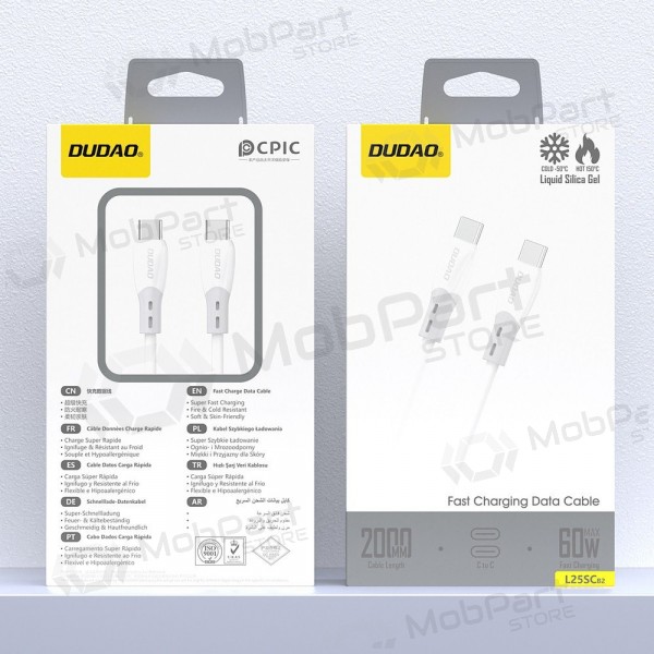 Cavo USB-C Dudao L25SC USB-C a USB-C 2 m 60 W bianco