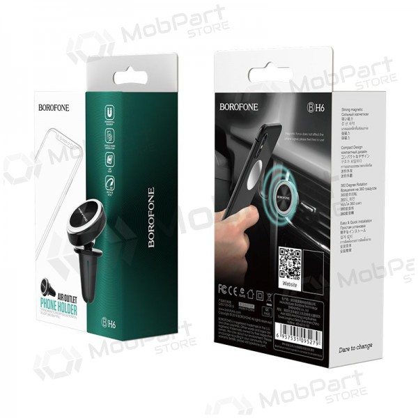 Automobilinis universale telefono laikiklis Borofone BH6, tvirtinamas ant ventiliacijos grotelių, magnetinis, nero
