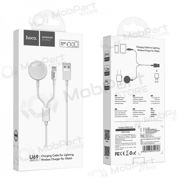 USB cavo HOCO U69 lightning 1.0m (with iWatch wireless charger) (bianca)