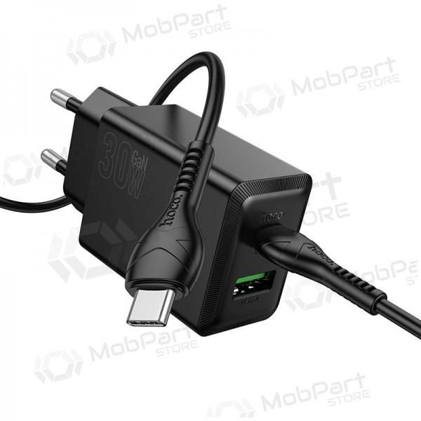 Caricabatterie per telefono Hoco N71 30 W GaN USB-C + USB-A con cavo USB-C da 1 m nero