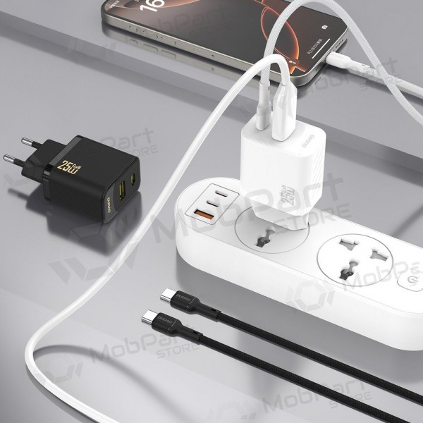 Caricabatterie per telefono Dudao A26TC 25 W GaN USB-C + USB-A con cavo USB-C da 1 m bianco