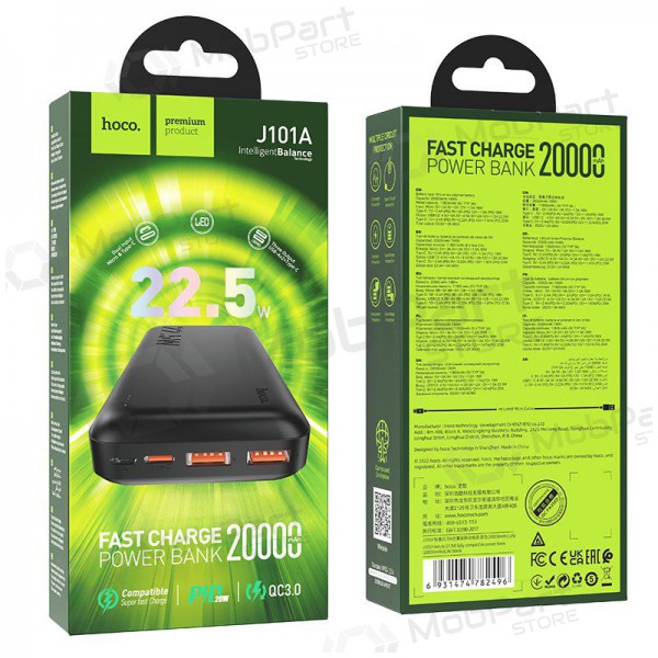 Batteria esterna Power Bank Hoco J101A PD 20W+Quick Charge 3.0 22.5W 20000mAh nero Batteria esterna Power Bank Hoco J101A PD 20W+Quick Charge 3.0 22.5W 20000mAh nero
