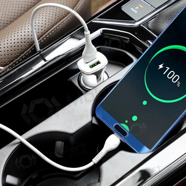 Caricatore automobilinis Hoco Z31 Quick Charge 3.0 (3.4A) x 2 USB + Type-C (bianca)