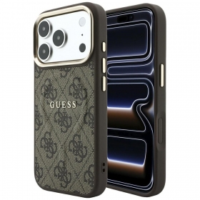 Custodia per Apple iPhone 18 Pro Max - Guess PU Leather 4G Gold Frame Embossed MagSafe (marrone)