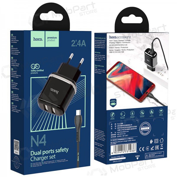 Caricatore Hoco N4 + microUSB (2.4A) (nero)