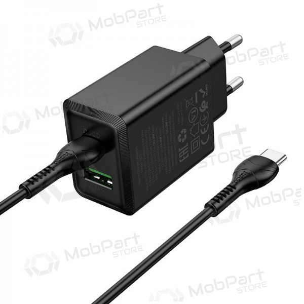 Caricabatterie per telefono Hoco N71 30 W GaN USB-C + USB-A con cavo USB-C da 1 m nero
