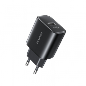 Caricabatterie per telefono Awei PD85-EU 22.5 W USB-C + USB-A nero