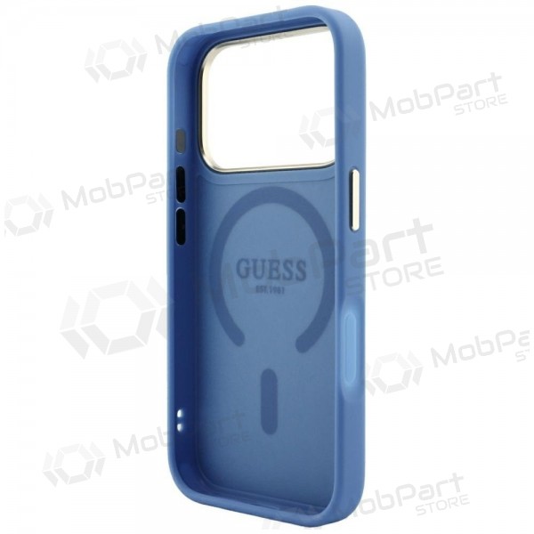 Custodia per Apple iPhone 18 Pro Max - Guess PU Leather 4G Gold Frame Embossed MagSafe (blu)