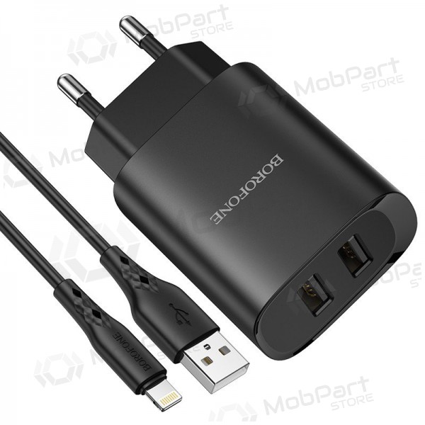 Caricatore Borofone BN2 2xUSB 2.1A + Lightning (nero)