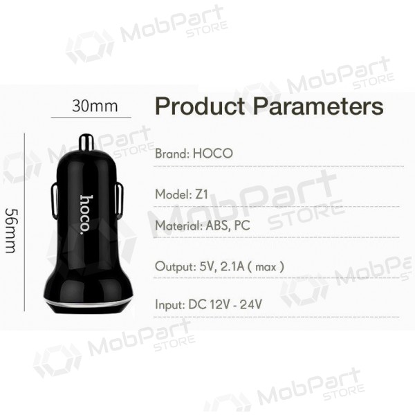Caricatore per auto HOCO Z1 Dual USB (5V 2.1A) (bianca)