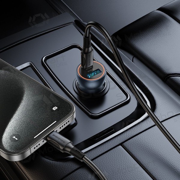 Caricabatterie da auto Borofone BZ32A 30 W USB-C + USB-A grigio