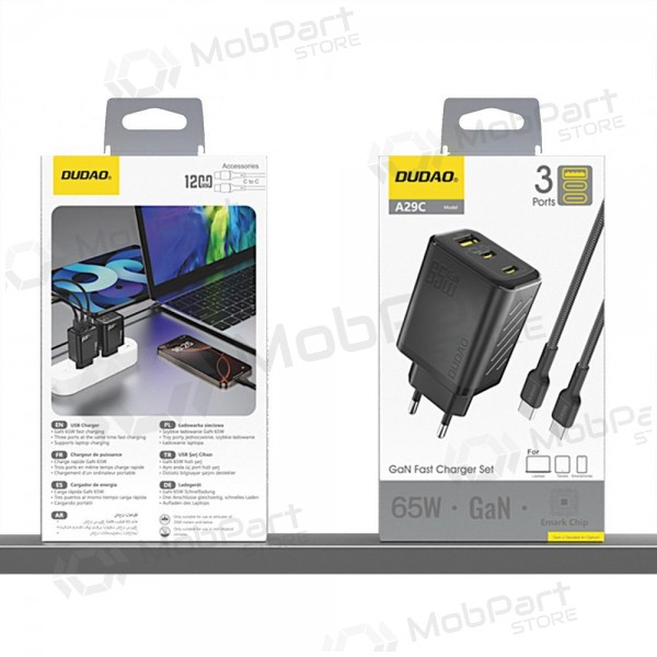 Caricabatterie per telefono Dudao A28PC 45 W GaN 2x USB-C con cavo USB-C 1 m nero
