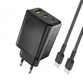 Caricabatterie per telefono Dudao A28PC 45 W GaN 2x USB-C con cavo USB-C 1 m nero