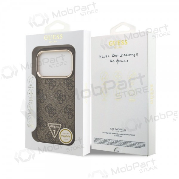 Custodia per Apple iPhone 18 Pro - Guess PU Leather 4G Strass Triangle Logo Gold Frame MagSafe (marrone)