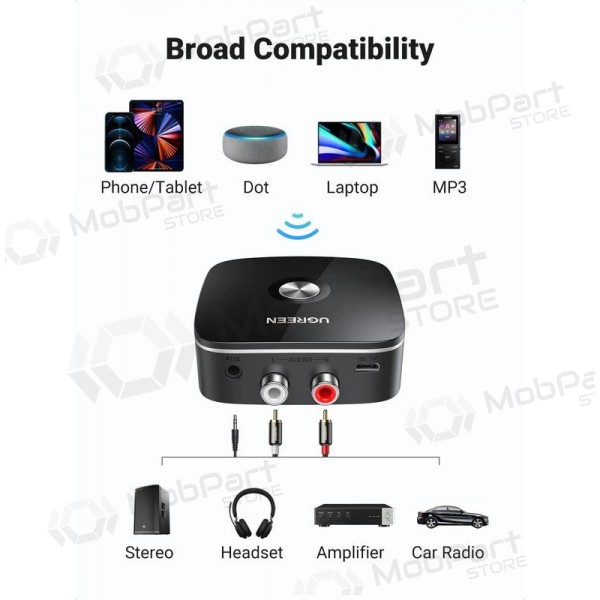 Adattatore Bluetooth Ugreen CM123 2xRCA AUX Bluetooth 5.0 nero