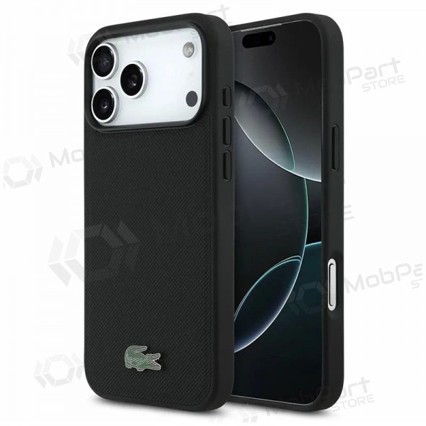 Custodia per Apple iPhone 18 Pro - Lacoste PVC Iconic Petit Pique Metal Logo MagSafe (nera)