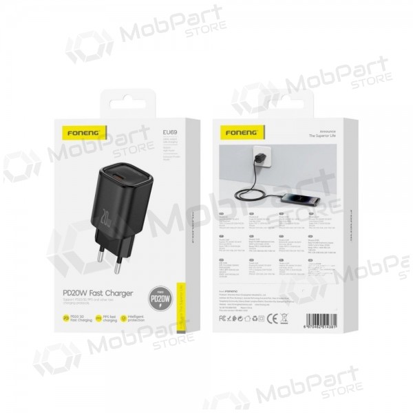 Caricabatterie per telefono Foneng EU69 20 W USB-C nero
