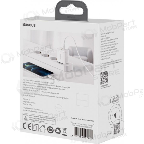 Caricatore Baseus USB + Type-C 20W CCXJ-B02 (bianca)