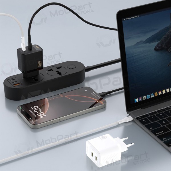 Caricabatterie per telefono Dudao A28PC 45 W GaN 2x USB-C con cavo USB-C 1 m nero