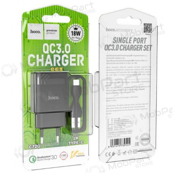 Caricatore HOCO C72Q Glorious USB + type-C cavo (QC3.0) (nero)