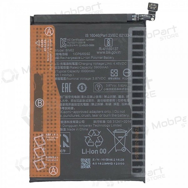 Xiaomi Redmi 9T, Redmi Note 9 4G, Poco M3 batteria, akumuliatorius (BN62) (originale) Xiaomi Redmi 9T, Redmi Note 9 4G, Poco M3 batteria, akumuliatorius (BN62) (originale)