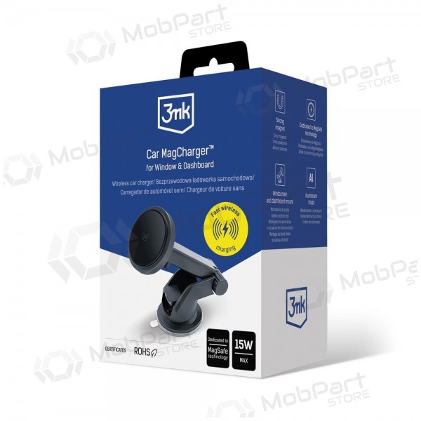 Supporto per telefono da auto con ricarica wireless 3MK Car MagCharger 15 W da cruscotto.
