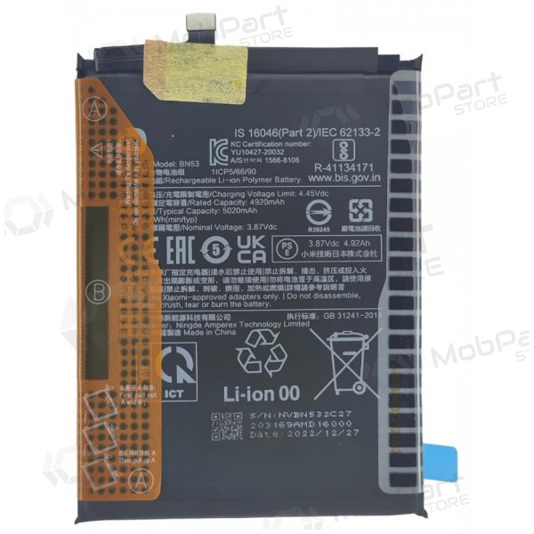 Xiaomi Redmi Note 9 Pro Max, Redmi Note 10 Pro batteria, akumuliatorius (BN53) (originale) Xiaomi Redmi Note 9 Pro Max, Redmi Note 10 Pro batteria, akumuliatorius (BN53) (originale)