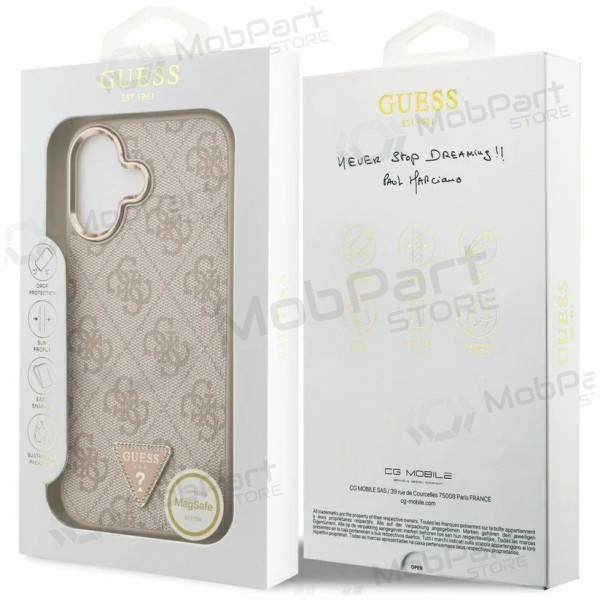 Custodia per Apple iPhone 17 - Guess PU Leather 4G Strass Triangle Logo Gold Frame MagSafe (rosa)