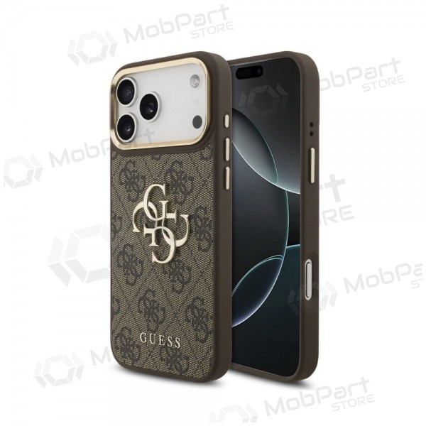Custodia per Apple iPhone 18 Pro Max - Guess PU Leather 4G Metal Logo Gold Frame (marrone)