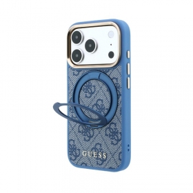 Custodia per Apple iPhone 18 Pro - Guess PU 4G Ring Stand MagSafe (blu)
