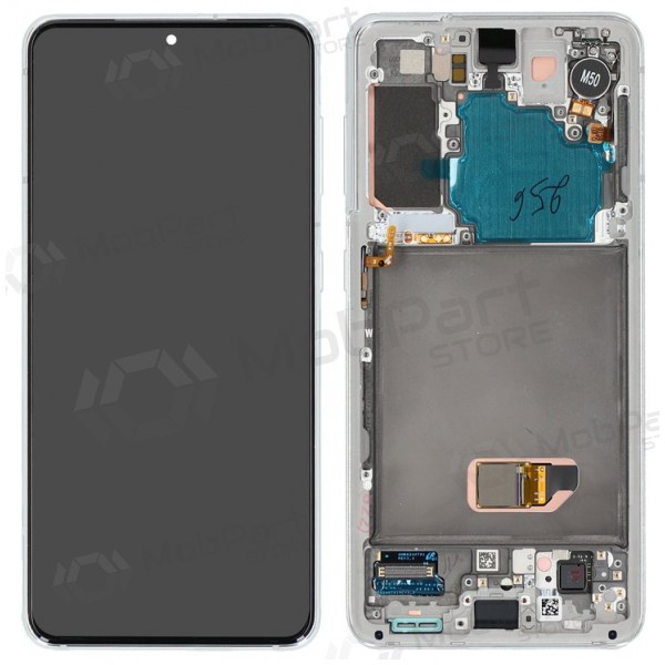 Samsung Galaxy S21 5G schermo / display (bianca) (con una cornice) (originale)