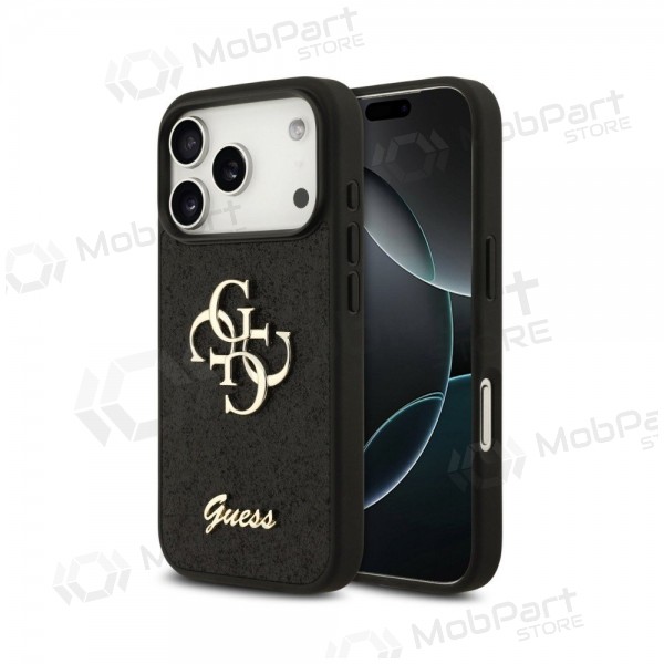 Custodia per Apple iPhone 18 Pro Max - Guess PU Fixed Glitter 4G Metal Logo (nera)