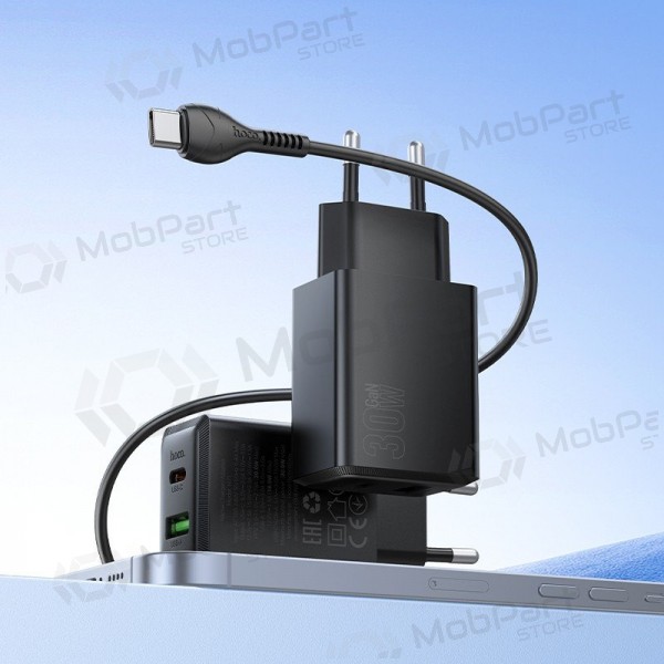 Caricabatterie per telefono Hoco N71 30 W GaN USB-C + USB-A con cavo USB-C da 1 m nero