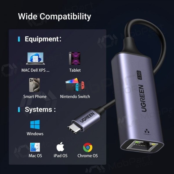 Adattatore USB-C Ugreen CM648 USB-C a RJ45 grigio