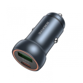 Caricabatterie da auto Borofone BZ32A 30 W USB-C + USB-A grigio