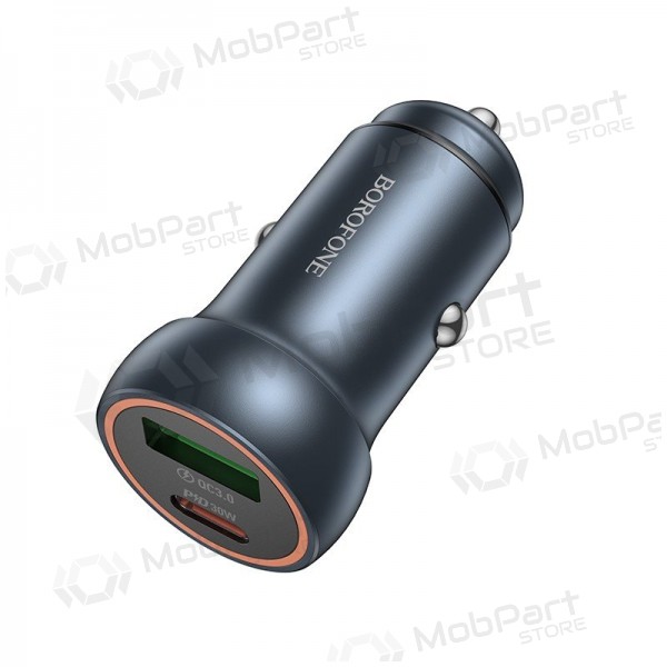 Caricabatterie da auto Borofone BZ32A 30 W USB-C + USB-A grigio
