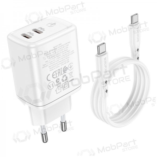 Caricatore buitinis Borofone BN9 2xType-C 35W + Type-C bianca