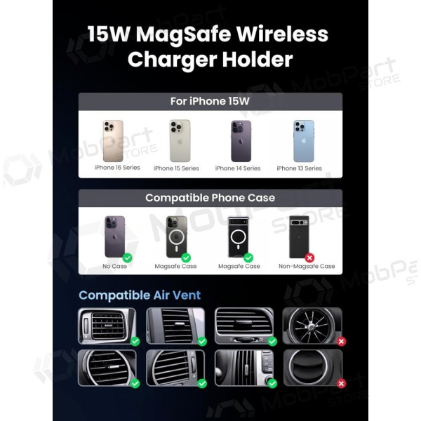 Automobilinis laikiklis-caricatore Ugreen W708 MagSafe 15W (35970) nero