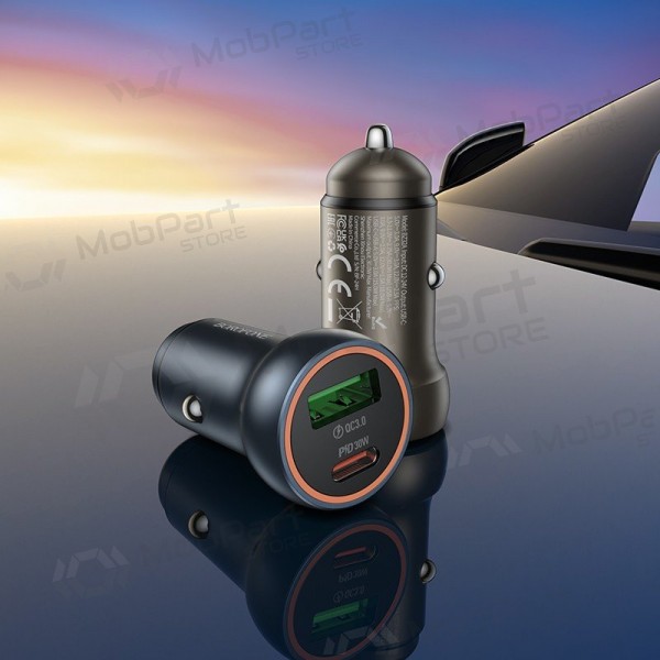 Caricabatterie da auto Borofone BZ32A 30 W USB-C + USB-A grigio