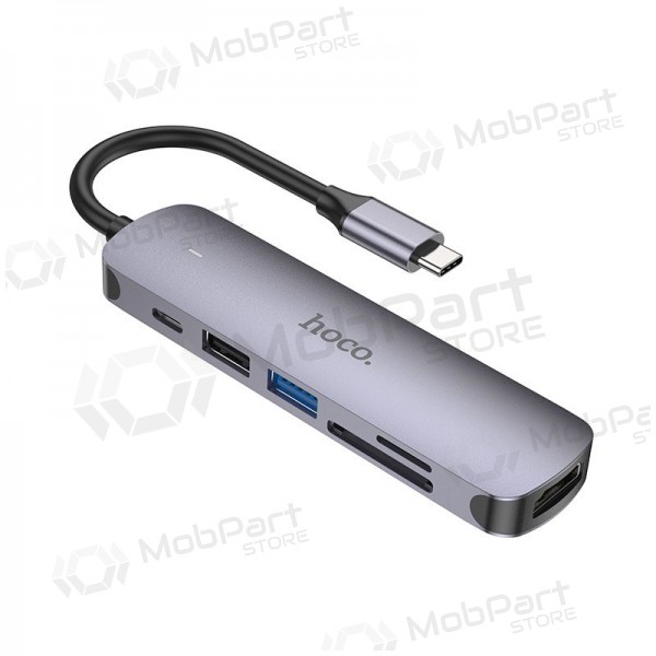 Adattatore USB-C Hoco HB28 USB-C a HDMI + USB 3.0 + USB 2.0 + SD + TF + PD grigio