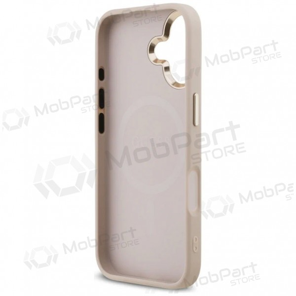 Custodia per Apple iPhone 17 - Guess PU Leather 4G Strass Triangle Logo Gold Frame MagSafe (rosa)