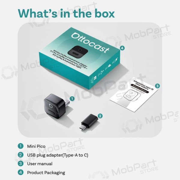 Adattatore wireless CarPlay / Android Auto Ottocast Mini Pico CA525-T nero