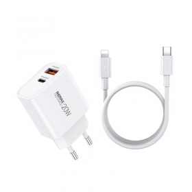 Caricabatterie per telefono Remax RP-U120 20 W USB-C + USB-A con cavo Lightning 1 m bianco