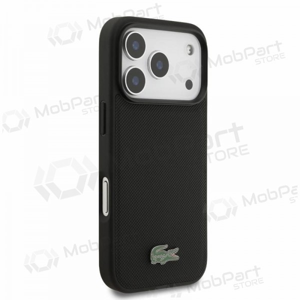 Custodia per Apple iPhone 18 Pro - Lacoste PVC Iconic Petit Pique Metal Logo MagSafe (nera)
