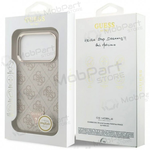 Custodia per Apple iPhone 17 Pro - Guess PU Leather 4G Strass Triangle Logo Gold Frame MagSafe (rosa)