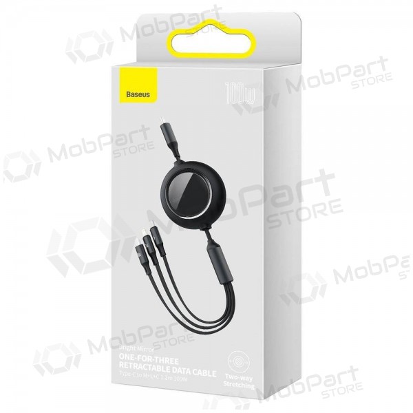 USB cavo Baseus Bright Mirror Type-C - microUSB+Lightning+Type-C 100W 1.2m (nero) CAMLC-AMJ01
