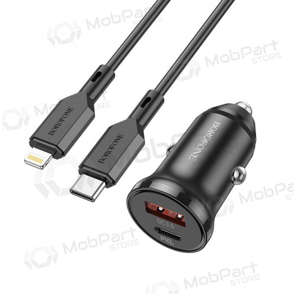 Caricatore automobilinis Borofone BZ18A USB-A/Type-C PD20W+QC3.0 + Lightning (nero)