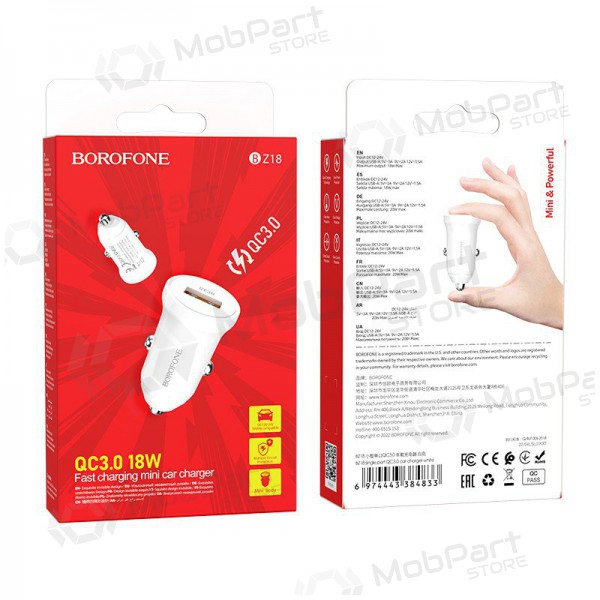 Caricatore automobilinis Borofone BZ18 Quick Charge 3.0 18W (bianca)