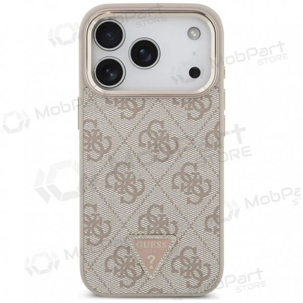 Custodia per Apple iPhone 17 Pro Max - Guess PU Leather 4G Strass Triangle Logo Gold Frame MagSafe (rosa)
