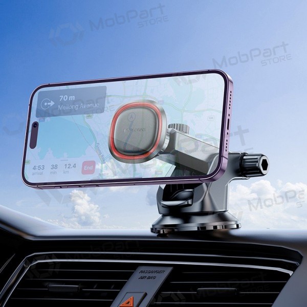 Supporto per telefono da auto Borofone BH125 sul cruscotto 4.5–7 pollici.